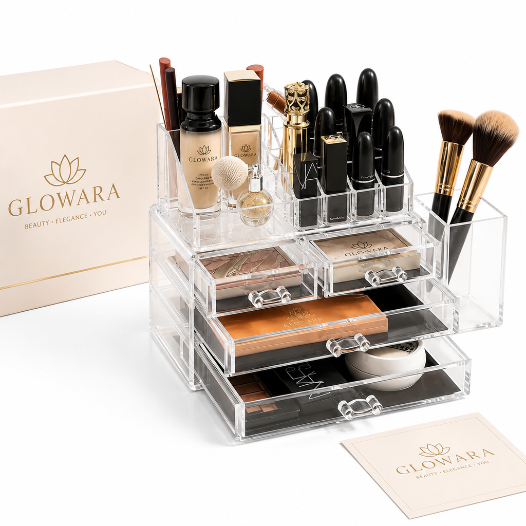Glowara Vanity Set™ — Acrylic Makeup Organiser & Storage Set