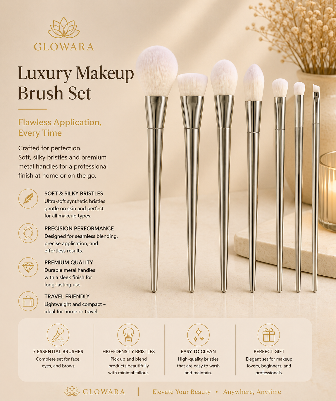 Premium Rose Gold Makeup Brush Set | Glowara