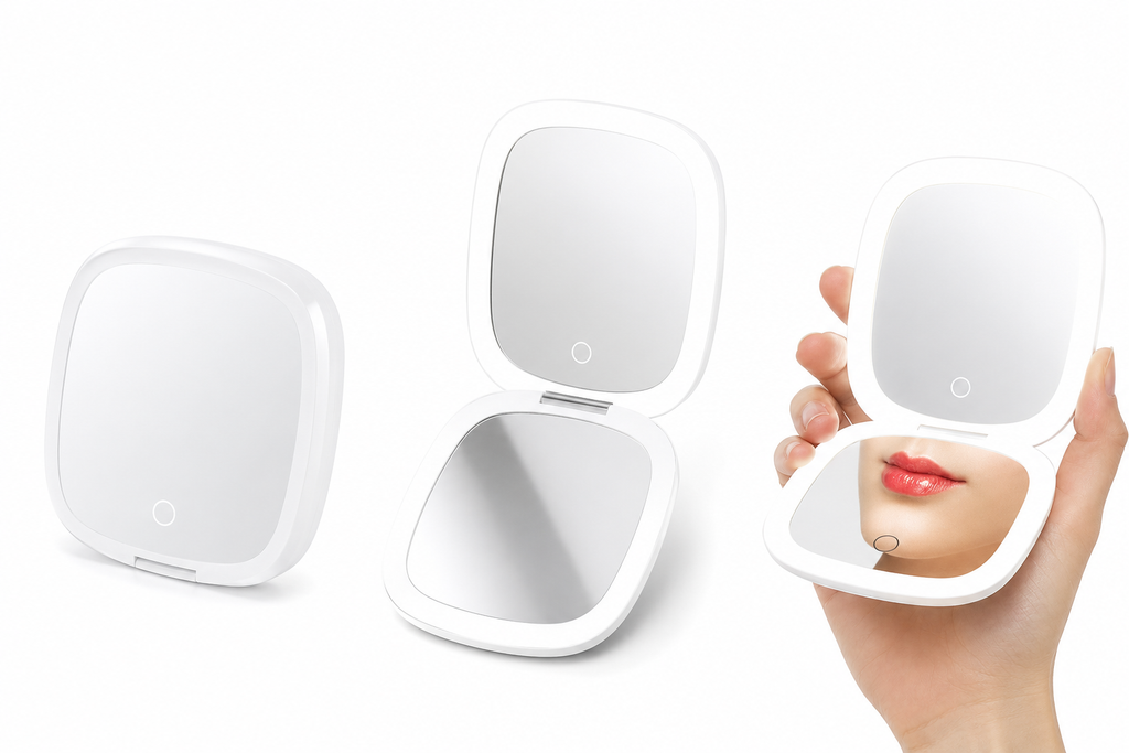 LED Handheld Makeup Mirror — Foldable Lighted Travel Mirror