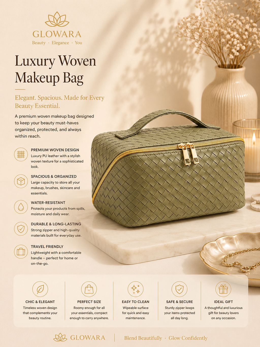 Travel Cosmetic Bag-Green